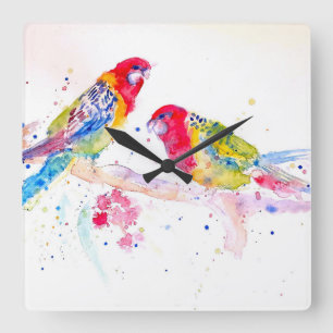 Rode Rosella Papegaai Papegaaien Vogels Aquarel Ec Vierkante Klok