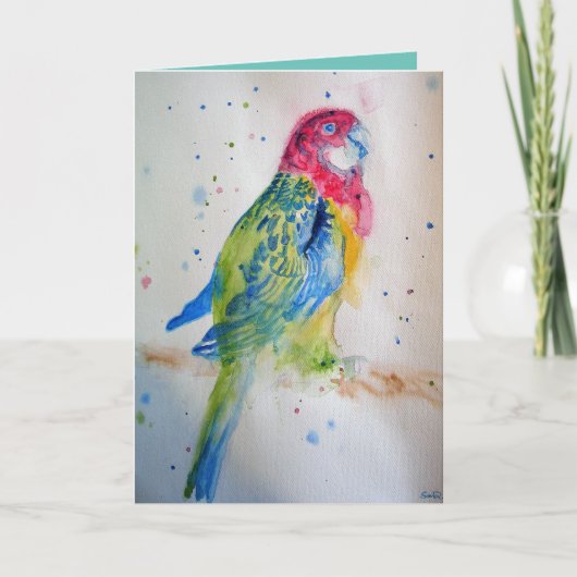 Rode Rosella Parrot Waterverf Birthday Kaart (Voorkant)