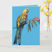 Rode Rosella Parrot Waterverf Birthday Kaart (Gele Bloem)