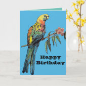Rode Rosella Parrot Waterverf Birthday Kaart (Gele Bloem)