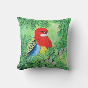 Rode Rosella Vogel Schilderij Kussen