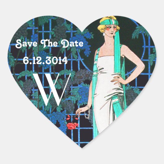 RODE ROSES IN DE NACHT Save Date Heart Monogram Hart Sticker (Voorkant)