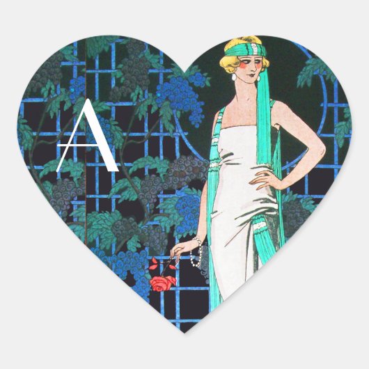 RODE ROSTERS IN DE NACHT, BEAUTY MODE MONOGRAM HART STICKER (Voorkant)