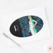 RODE ROSTERS IN DE NACHT, KARTBARE MODE MONOGRAM OVALE STICKER (Envelop)