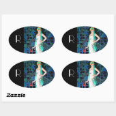 RODE ROSTERS IN DE NACHT, KARTBARE MODE MONOGRAM OVALE STICKER (Vel)