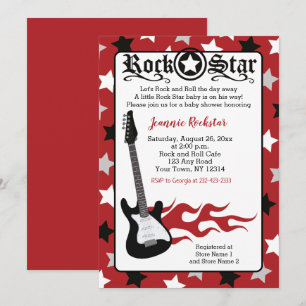 Rode Rots Ster Guitar Rock a Bye Shower Uitnodigin Kaart