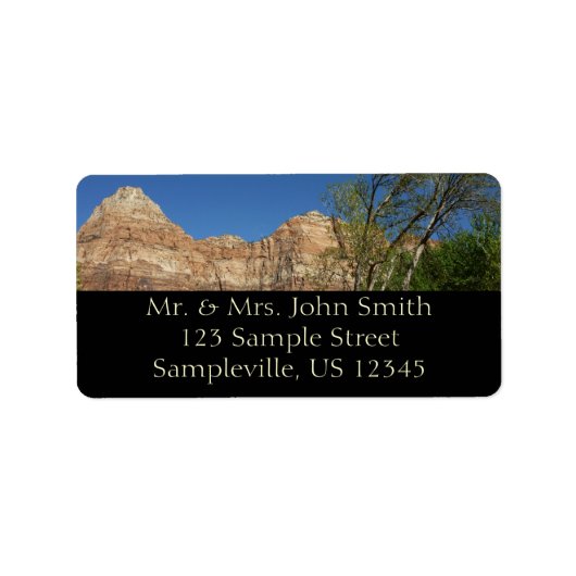 Rode rotsen bij Zion National Park-fotografie Etiket (Voorkant)