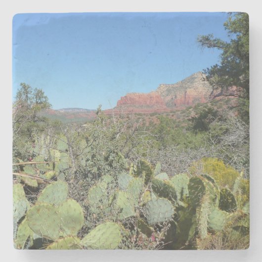 Rode rotsen en cactussen I Stenen Onderzetter (Voorkant)