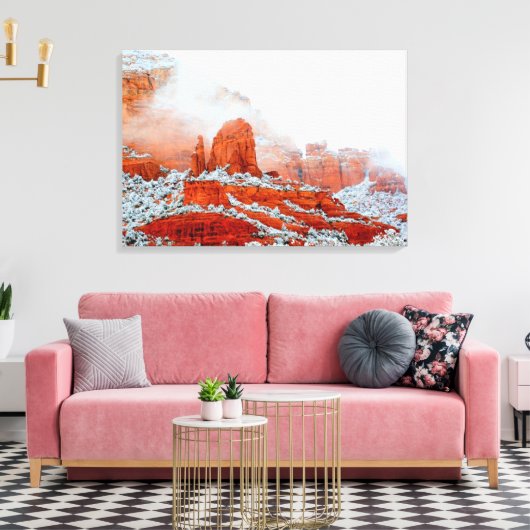 Rode rotsen in sneeuw verpakt canvas (Insitu (Woonkamer))