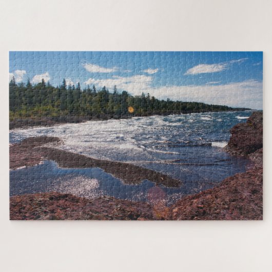 Rode rotskustlijn – Lake Superior, U.P. Legpuzzel (Horizontaal)