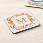 Rode Rowan bessen en herfstbladeren monogram Bier Onderzetter (Linkerzijde)