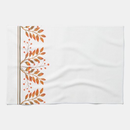 Rode Rowan bessen & gouden bladeren Theedoek (Horizontaal)