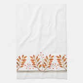 Rode Rowan bessen & gouden bladeren Theedoek (Verticaal)