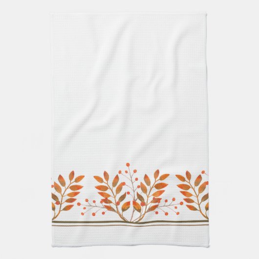 Rode Rowan bessen & gouden bladeren Theedoek (Verticaal)