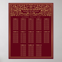 Rode Royal Medieval Sword Wedding Seding Chart Poster