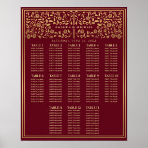 Rode Royal Medieval Sword Wedding Seding Chart Poster