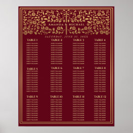 Rode Royal Medieval Sword Wedding Seding Chart Poster