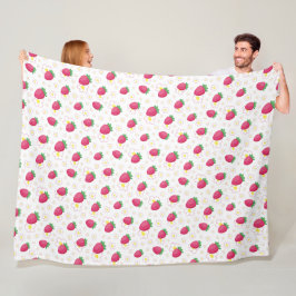 Rode Roze Aardbei Patroon Mooie Bloemen Fleece Deken