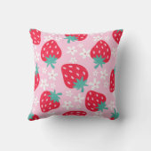 Rode Roze Aardbeien Bloemmotief Monogram Kussen (Achterkant)