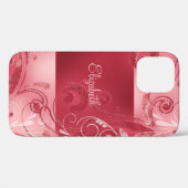 Rode Roze Abstracte Bloemen Custom Naam Case-Mate iPhone Case (Achterkant (horizontaal))