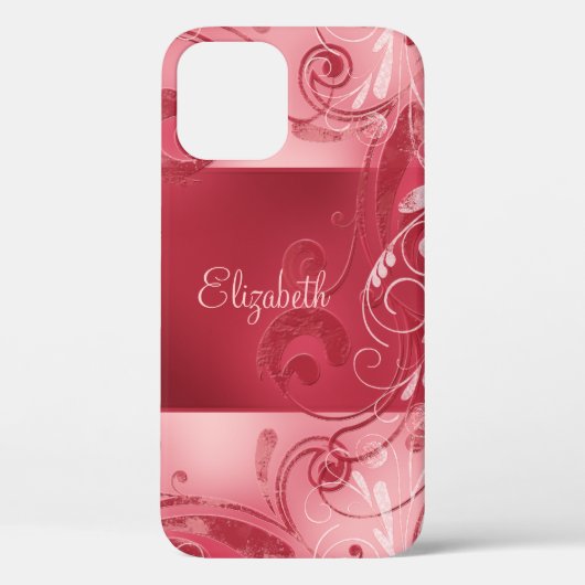 Rode Roze Abstracte Bloemen Custom Naam Case-Mate iPhone Case (Achterkant)
