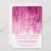 Rode roze abstracte kunst live streaming bruiloft kaart (Voorkant)