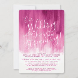 Rode roze abstracte kunst live streaming bruiloft kaart