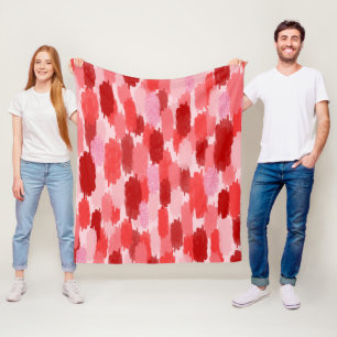 Rode Roze Abstracte Penseelstreken Patroon Fleece Deken