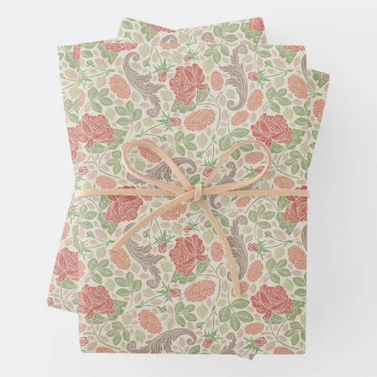 rode roze anjers Mums Floral Inpakpapier Vel (In situ)