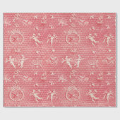 Rode Roze Antiek Cupido Angels en Harten Cadeaupapier (Vlak)