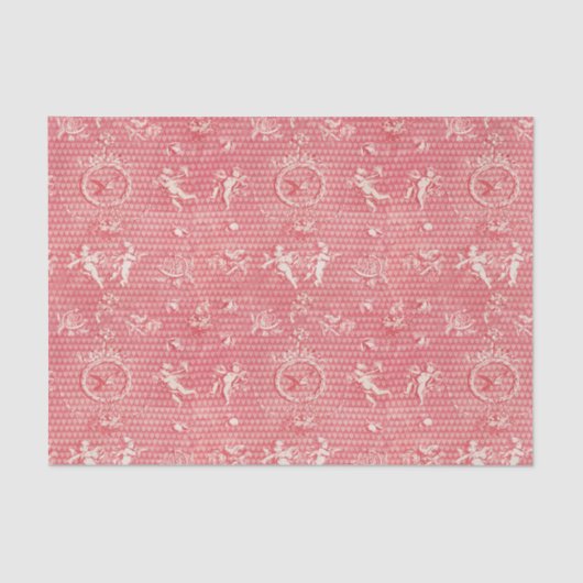 Rode Roze Antiek Cupido Angels en Harten Tissuepapier (Voorkant)