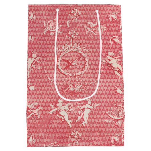 Rode Roze Antieke Cupido Engelen en Harten Medium Cadeauzakje (Achterkant)