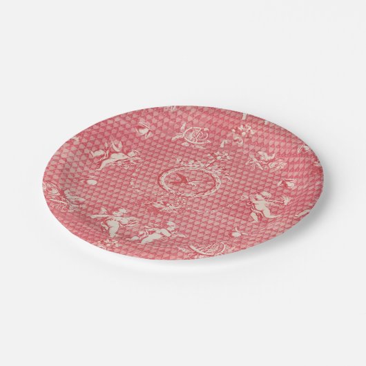 Rode Roze Antieke Cupido Engelen en Harten Papieren Bordje (Gekanteld)