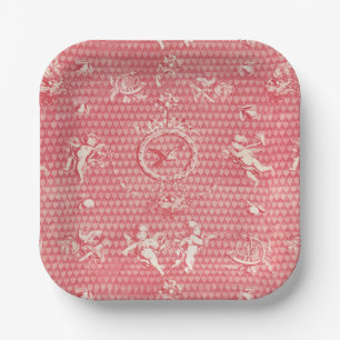 Rode Roze Antieke Cupido Engelen en Harten Papieren Bordje