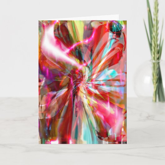 Rode roze Aqua Yellow White Abstract Ribbon Flower Kaart (Voorkant)