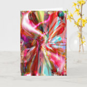 Rode roze Aqua Yellow White Abstract Ribbon Flower Kaart (Gele Bloem)