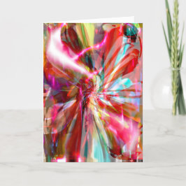 Rode roze Aqua Yellow White Abstract Ribbon Flower Kaart