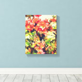 Rode Roze Aquarel Bloemmotief 1 Canvas Afdruk (Insitu (Houten vloer))
