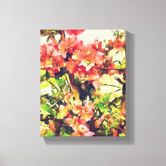 Rode Roze Aquarel Bloemmotief 1 Canvas Afdruk (Voorkant)