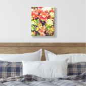Rode Roze Aquarel Bloemmotief 1 Canvas Afdruk (Insitu (Slaapkamer))
