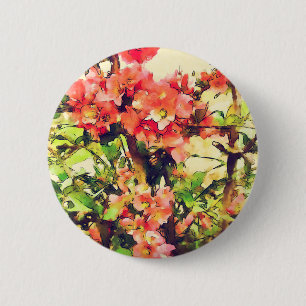 Rode Roze Aquarel Bloemmotief 1 Ronde Button 5,7 Cm