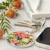 Rode Roze Aquarel Bloemmotief 1 Sleutelhanger (Voorkant Rechts)