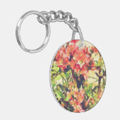 Rode Roze Aquarel Bloemmotief 1 Sleutelhanger (Voorkant Links)