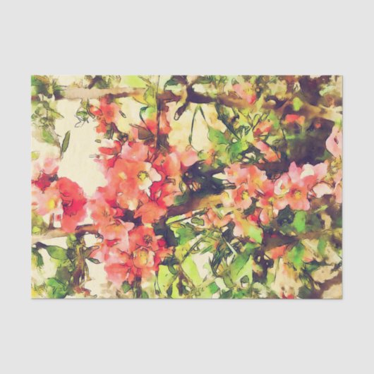 Rode Roze Aquarel Bloemmotief 1 Tissuepapier (Voorkant)