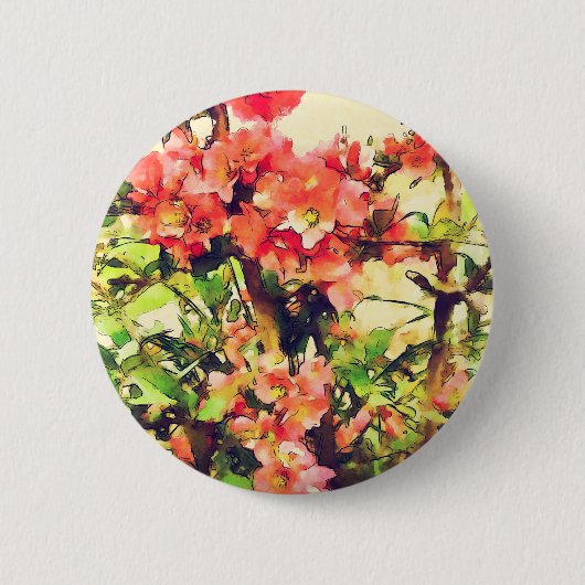 Rode Roze Aquarel Bloempatroon 1 Ronde Button 5,7 Cm (Voorkant)