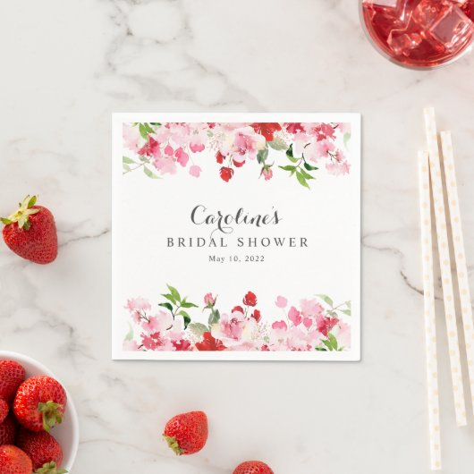 Rode Roze Aquarel Rozen Bruiloft Feest Servet (Insitu)