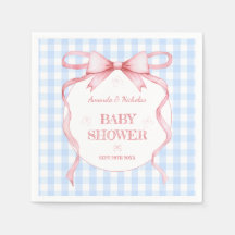 Rode Roze Aquarel Strik Gingham Meisje Baby Shower