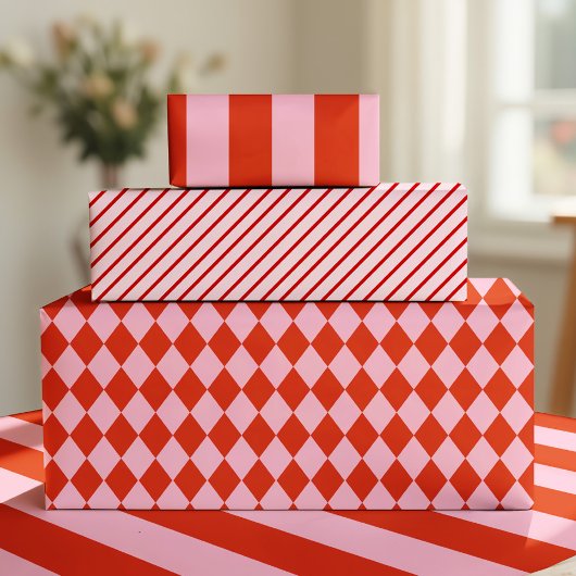 Rode Roze Argyle Inpakpapier