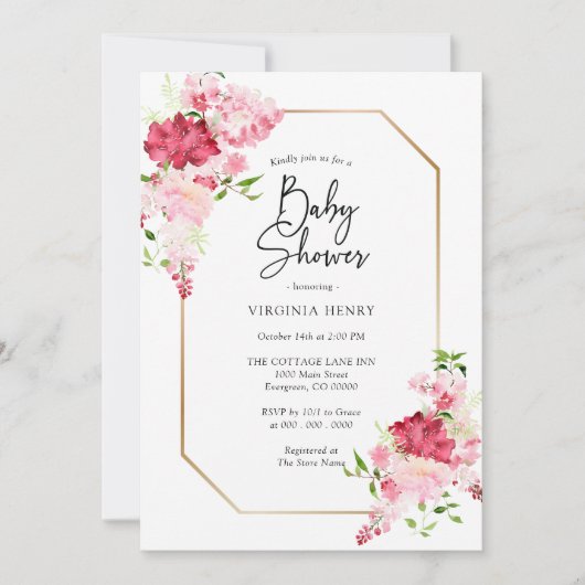 Rode Roze Baby Shower Uitnodiging (Voorkant)