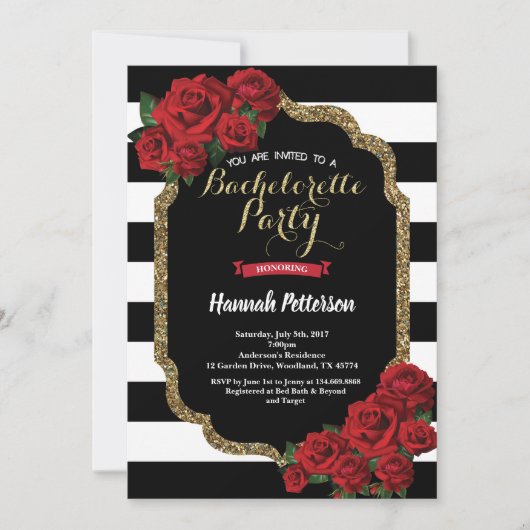 Rode roze bachelorette: zwarte gouden gouden goude kaart (Voorkant)